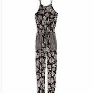 American Eagle Black Floral Jumpsuit